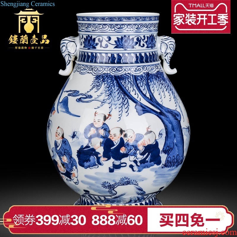 Jingdezhen ceramics hand-painted pastel scenery decorative vase sitting room of new Chinese style household furnishing articles collection arranging flowers