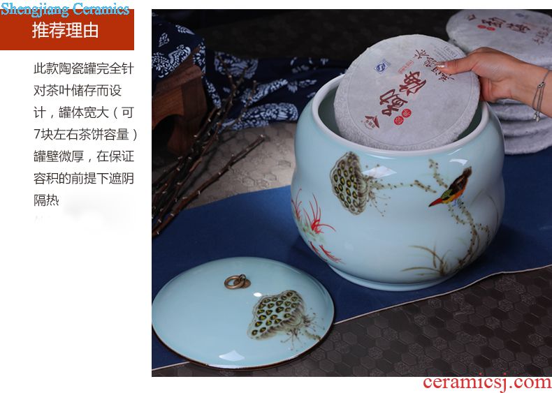 Jingdezhen ceramic hand-painted caddy large puer tea pot box general household handmade quality restoring ancient ways