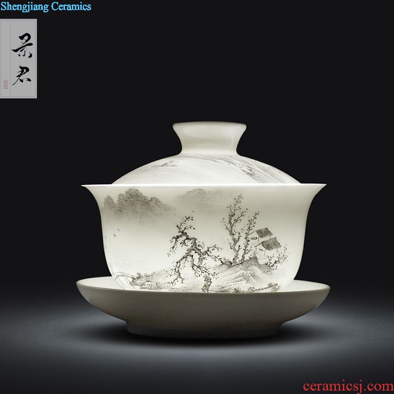 JingJun jingdezhen ceramics kung fu tea set only three bowl of hand-painted tureen manually make tea bowl cups to cups