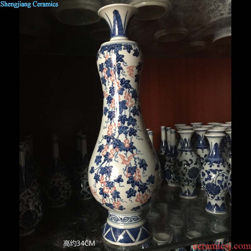 Jingdezhen hand-painted famille rose flower display mesa golden vase high-grade prosperous modern pastel vase vase