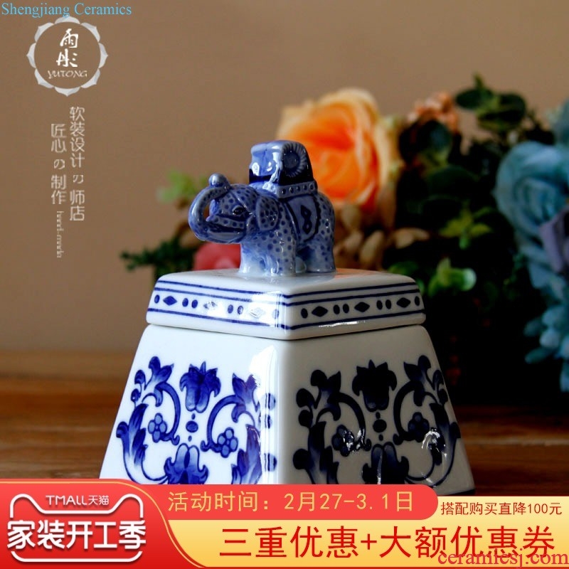 | jingdezhen blue and white ceramics/rain tong household contracted round ceramic pot furnishing articles Household adornment ornament