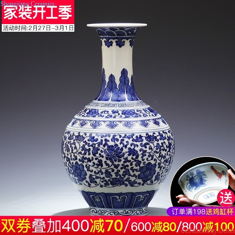 Jingdezhen ceramics new Chinese style household furnishing articles blue and white porcelain vase hand-painted landscape flower arrangement sitting room adornment