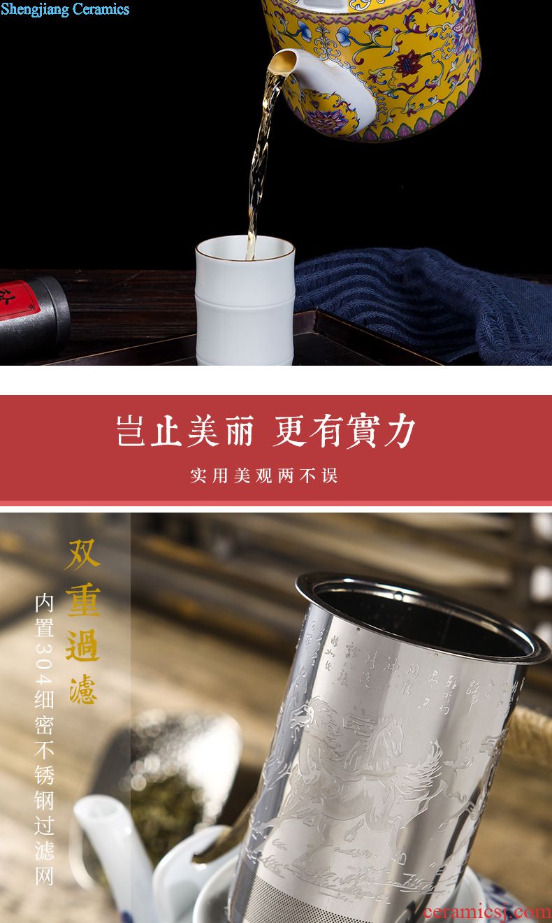 Jingdezhen ceramic teapot household kung fu tea set tea machine belt filter tea set small blue and white porcelain kettle