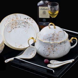 Bone China tableware suit European phnom penh Jingdezhen system 60 head of pottery and porcelain bowl dish dish suits High-end gifts