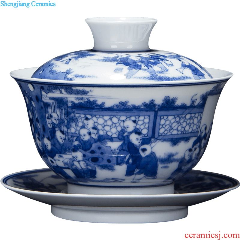 St large ceramic three tureen tea cups small hand-painted tureen all hand jingdezhen blue and white flower rock tea tea set