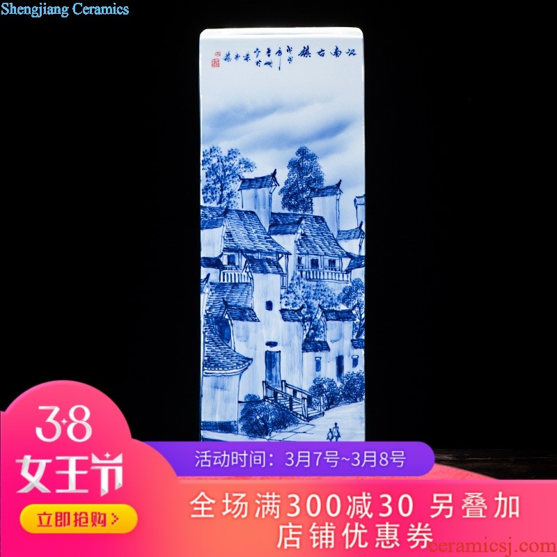 Hand draw the miao customs mesa square vase of blue and white porcelain of jingdezhen ceramics receive furnishing articles study calligraphy and painting