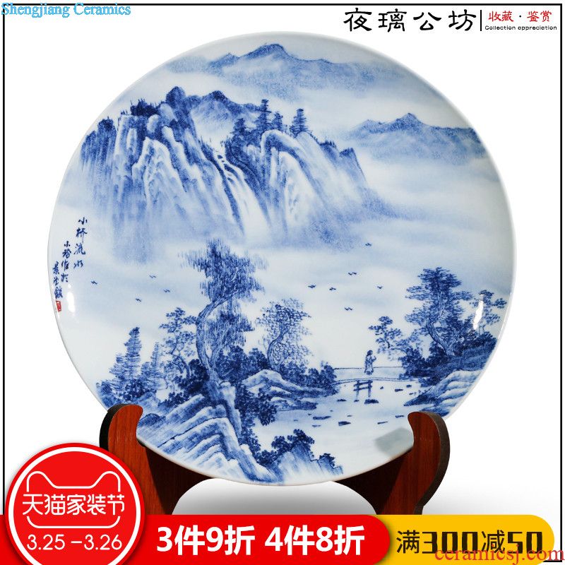 Jingdezhen ceramics furnishing articles hand-painted blooming flowers hang dish sitting room of Chinese style household adornment sat dish wedding gift