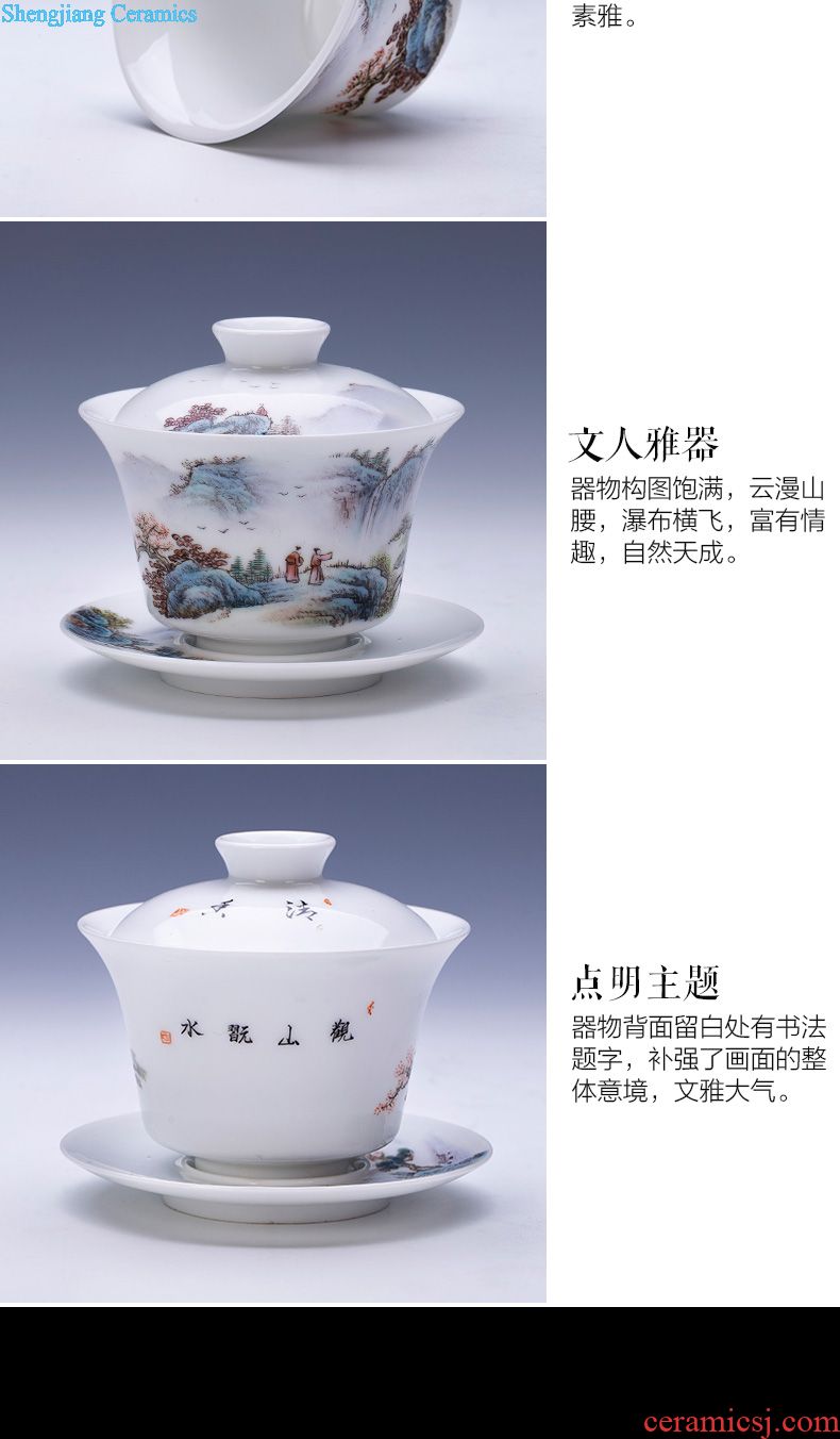 St large ceramic three tureen teacups hand-painted with blue and white landscape tea bowl full manual work of jingdezhen tea service