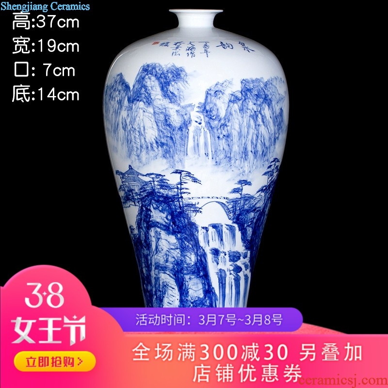 Jingdezhen blue and white porcelain manual hand-painted dried flowers sitting room place vase modern new Chinese style decoration decoration