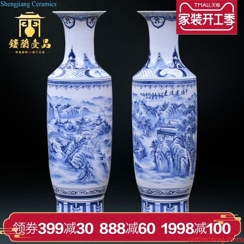 Jingdezhen ceramics hand-painted scenery of large vases, new Chinese style villa living room hotel opening decorative furnishing articles