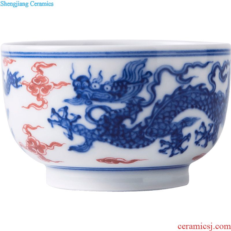 Holy big blue and white ssangyong cup sample tea cup hand-painted ceramic kung fu master cup all hand jingdezhen tea cup