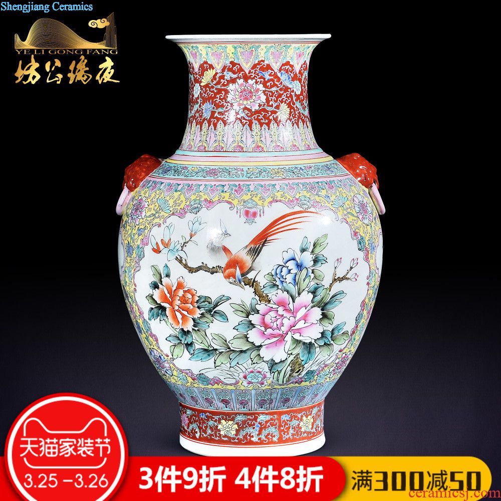 Jingdezhen ceramics furnishing articles imitation qing qianlong general grilled blue flower pot home room decoration decoration
