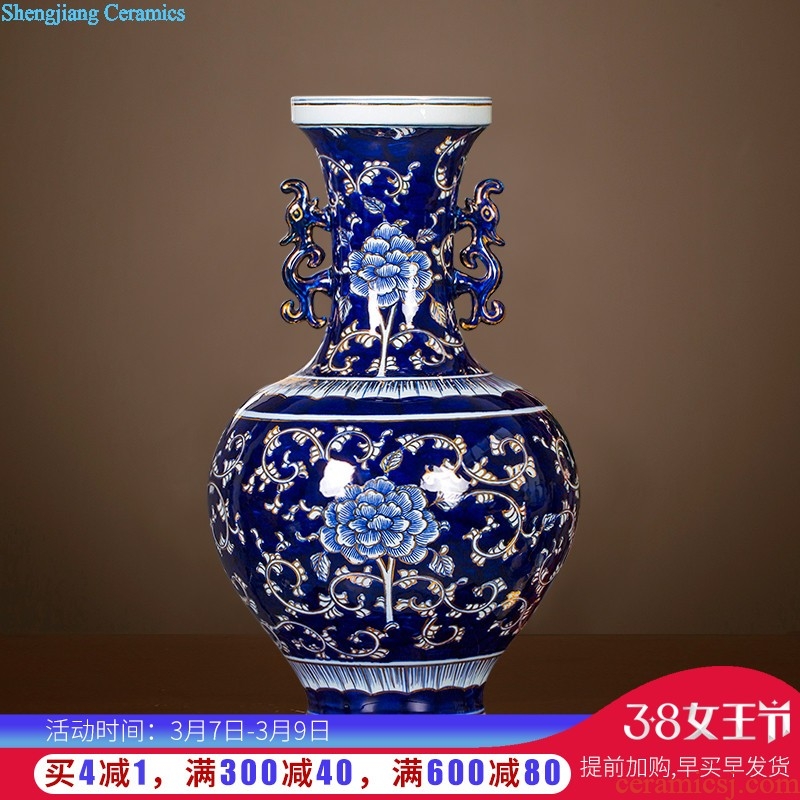 Jingdezhen ceramics vase the colour blue glaze decorations rich ancient frame place large new Chinese style living room office