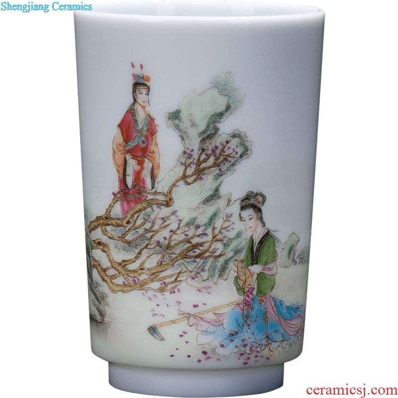 Santa teacups hand-painted ceramic kungfu blue to new color painting of flowers and poetic medallion cup of jingdezhen tea service master