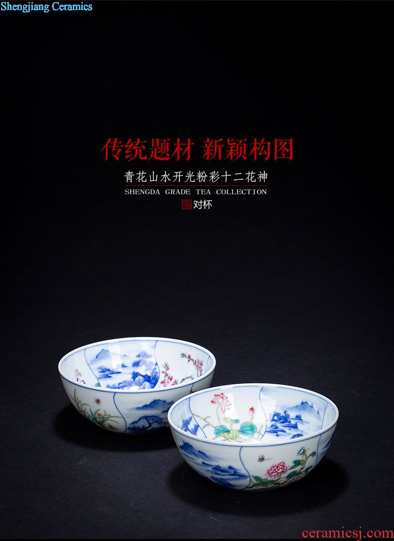 Santa teacups hand-painted ceramic kung fu in blue and white landscape pastel live double lamp cup of jingdezhen tea service master