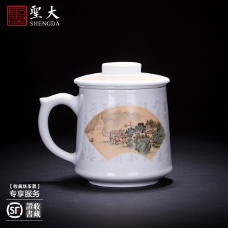 Holy big ceramic curios teacups hand-painted color ink alum red paint five bats pattern master cup jingdezhen kung fu tea set