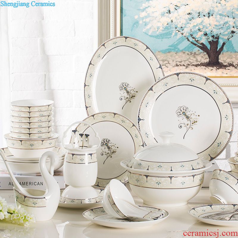 Jingdezhen blue and white porcelain glair bone porcelain tableware Chinese style of eating food dishes to eat bowl high-grade dishes suit household