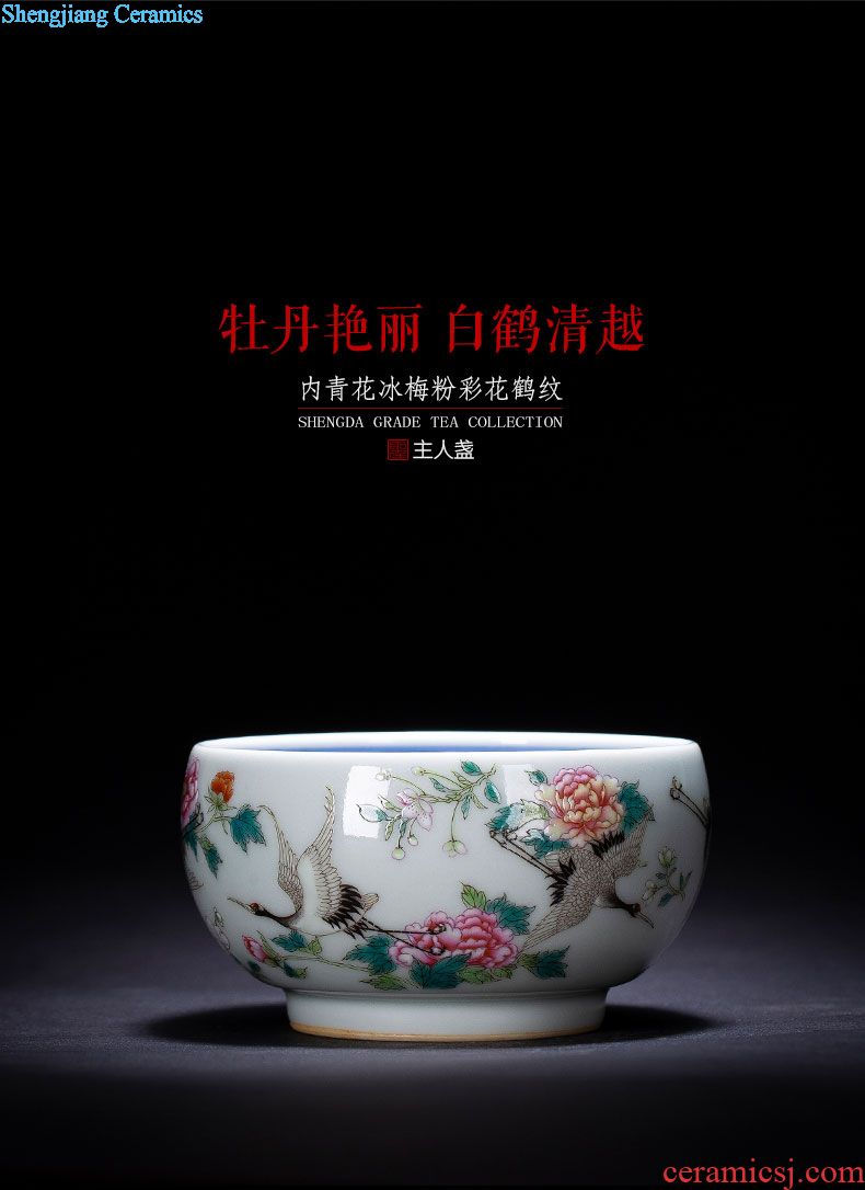 Holy big ceramic kung fu tea cups a hoard of green enamel decorated butterfly master sample tea cup all hand of jingdezhen tea service