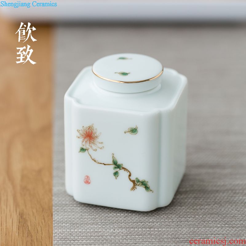 Drink to the wooden cover ceramic seal tea caddy hand-painted large tea caddy storehouse moistureproof receives household storage tank