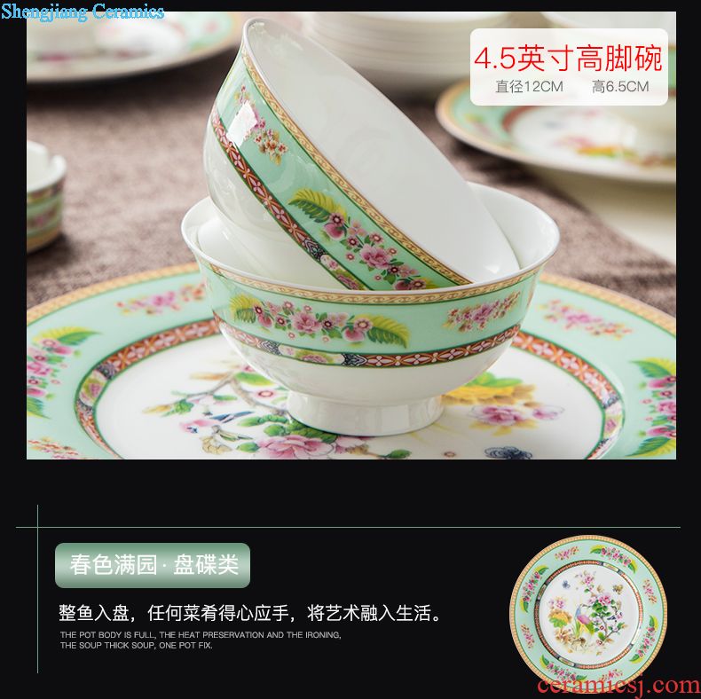 Dishes and cutlery set 60 head paint by hand bone porcelain tableware Chinese rural household ceramic bowl dish dish sets