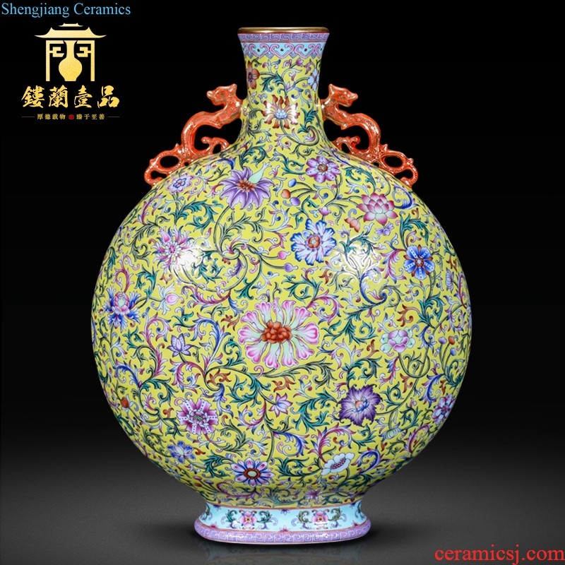 Jingdezhen ceramic imitation qing qianlong enamel colour yellow flowers open to treasure phase sitting room adornment is placed on the vase