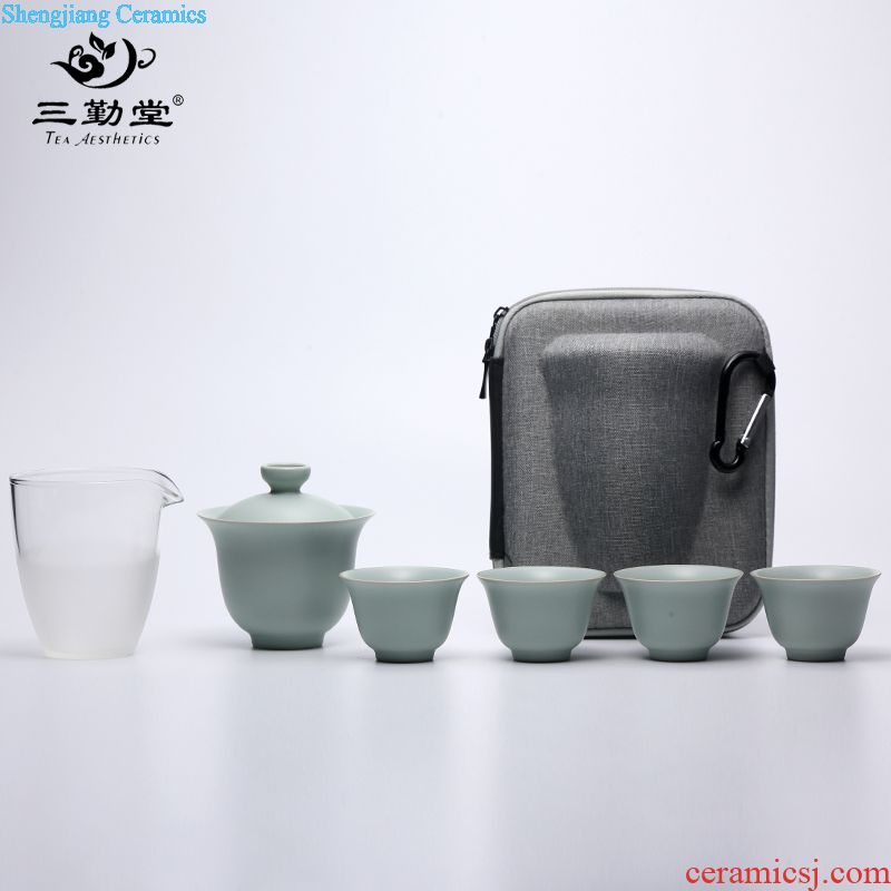 The three frequently tureen suit household sample tea cup of jingdezhen ceramic hand-painted kung fu tea set S13006 blue tie up branches