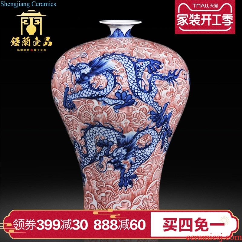 Jingdezhen ceramic imitation qing qianlong youligong tangled branches lotus grain painting and calligraphy vats of sitting room adornment of new Chinese style furnishing articles