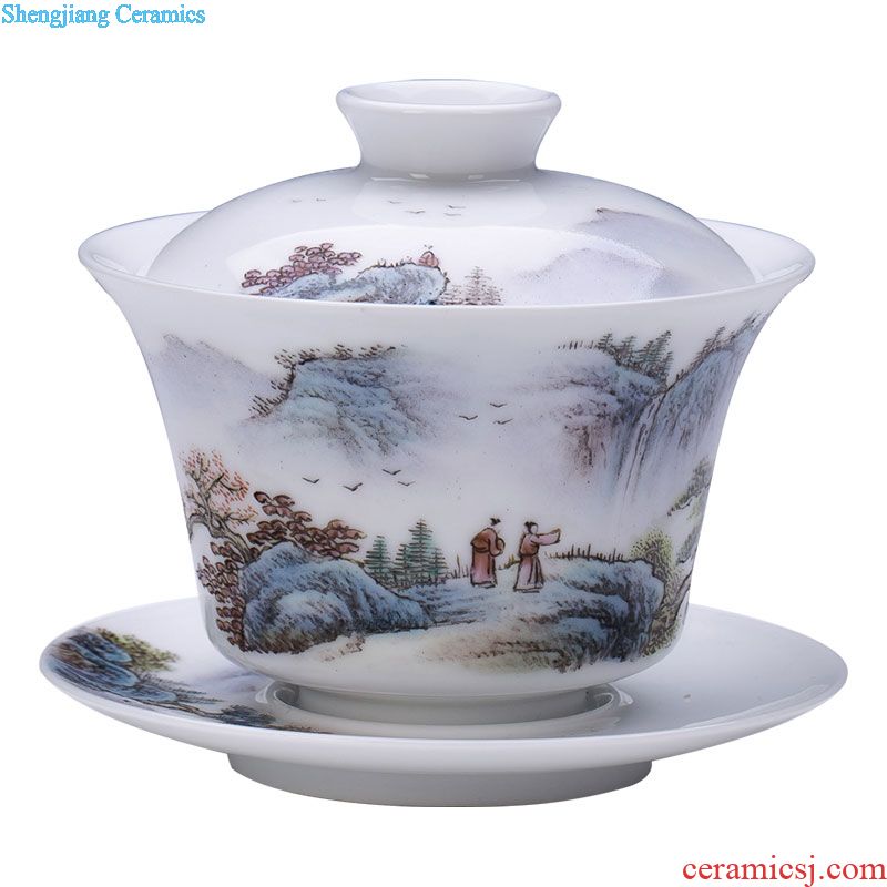 St large ceramic three tureen teacups hand-painted with blue and white landscape tea bowl full manual work of jingdezhen tea service