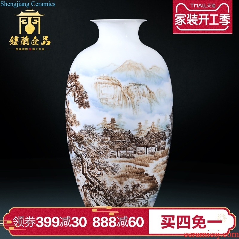 Jingdezhen ceramics Famous master hand painted blue and white porcelain vase Songshan cold spring The sitting room adornment is placed