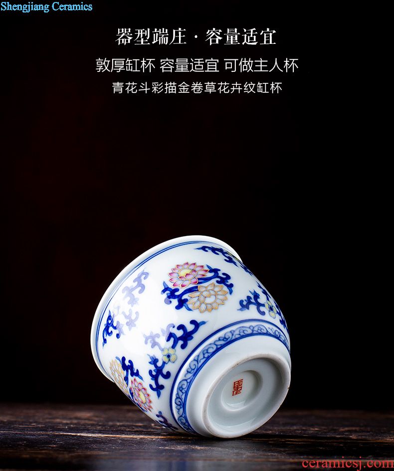 Holy big ceramic kung fu tea sample tea cup hand-painted color ink landscape pan figure in the han river cup of jingdezhen tea service master