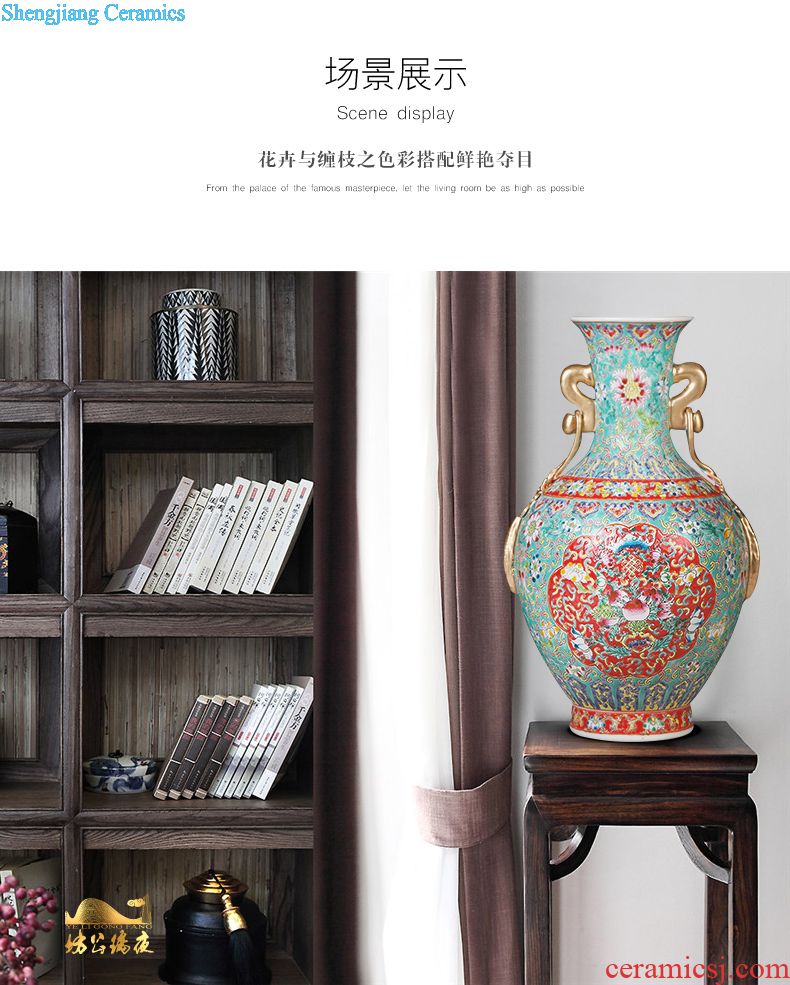 Jingdezhen ceramics hand-painted powder enamel vase flower arrangement sitting room adornment rich ancient frame of Chinese style household furnishing articles