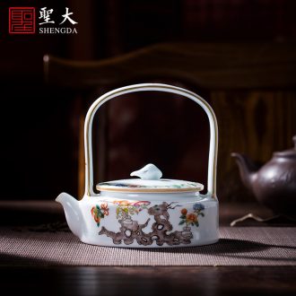 Holy big blue and white egrets teapot hand-painted ceramic kung fu poetry spherical filtering teapot manual of jingdezhen tea service