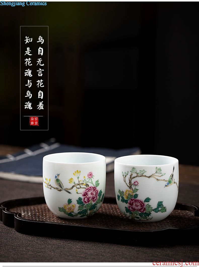 Jingdezhen ceramic hand-painted had four suits teacup pastel sample tea cup individual cup heavy kung fu tea set