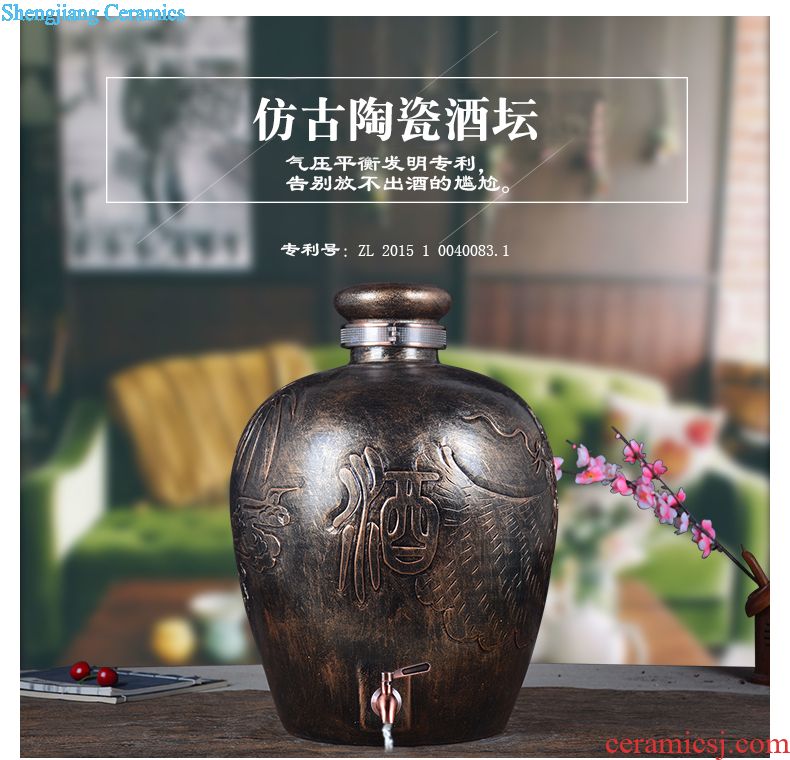 Jingdezhen bottle 20 jins straight jars storage bottle with tap archaize seal hip wine wine jars