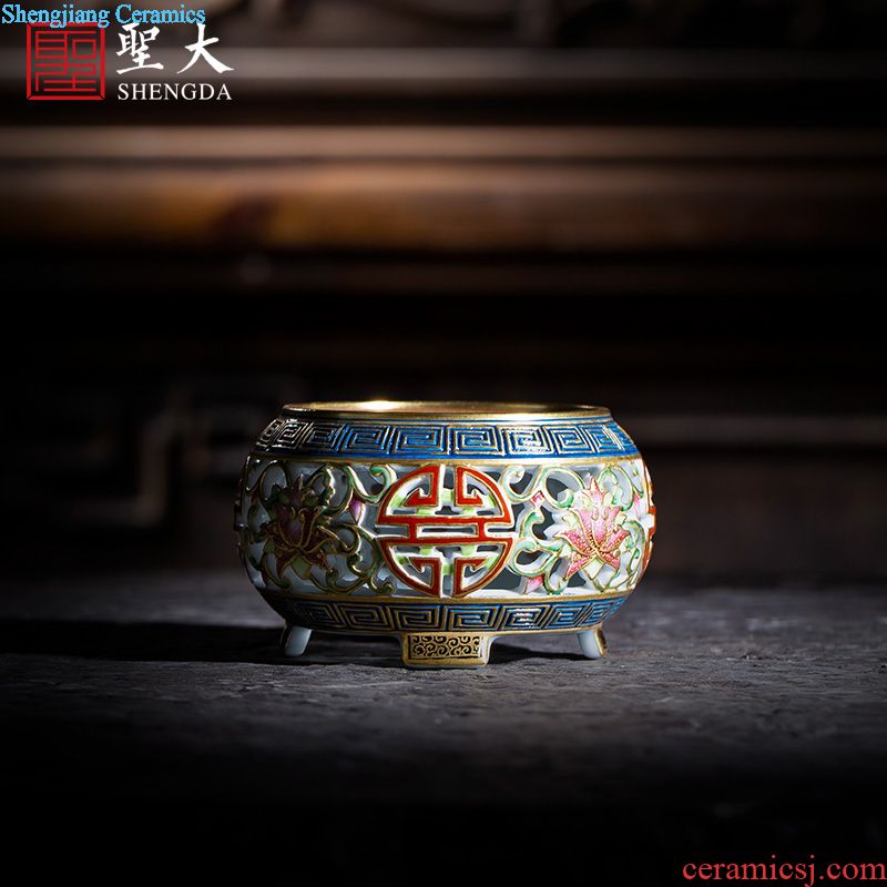 Santa teacups hand-painted ceramic kung fu emperor Huang Jiaqing brew cylinder head outline drive makes poetry cups of jingdezhen tea service