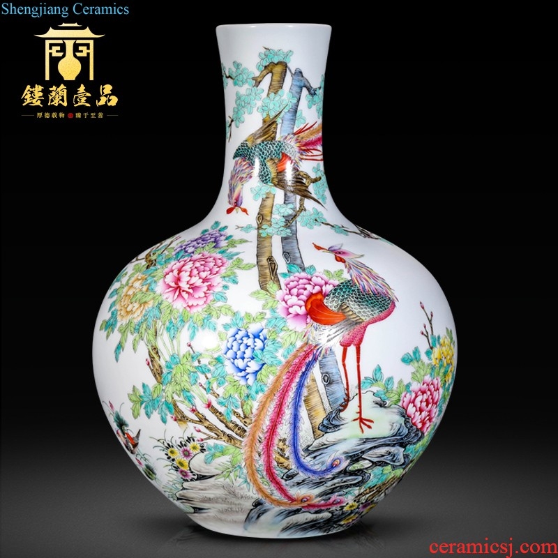 Jingdezhen ceramics hand-drawn square painting of flowers and household decoration as collection of new Chinese style antique vase furnishing articles