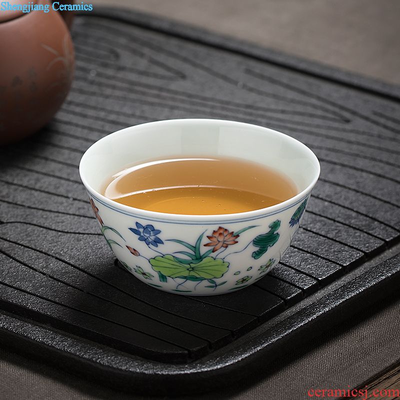 Ceramic sample tea cup bowl jingdezhen blue and white kung fu masters cup hand-painted teacup archaize ruyi lotus flower