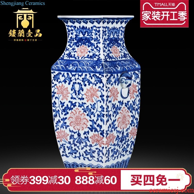 Jingdezhen ceramics hand-painted famille rose flower vase sitting room of Chinese style household decorations collection TV ark furnishing articles