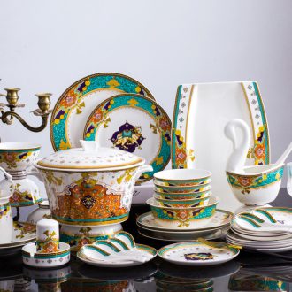 European-style luxury bone porcelain tableware suit Jingdezhen porcelain gifts dishes home dishes gold