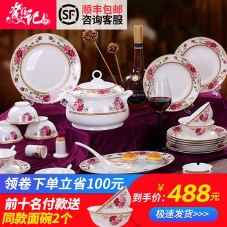 Home dishes suit bone porcelain tableware suit jingdezhen Chinese dishes suit dishes household portfolio with a gift