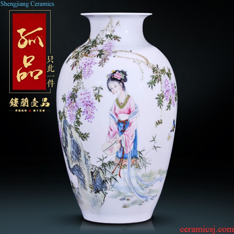 Jingdezhen ceramics hand-painted enamel vase lily new Chinese style living room flower adornment household furnishing articles