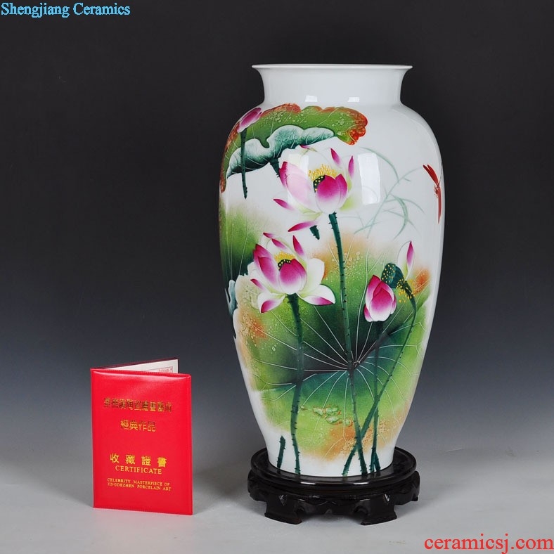 Jingdezhen ceramic small place antique blue-and-white sitting room big porcelain vase dried flower crafts rich ancient frame furnishing articles