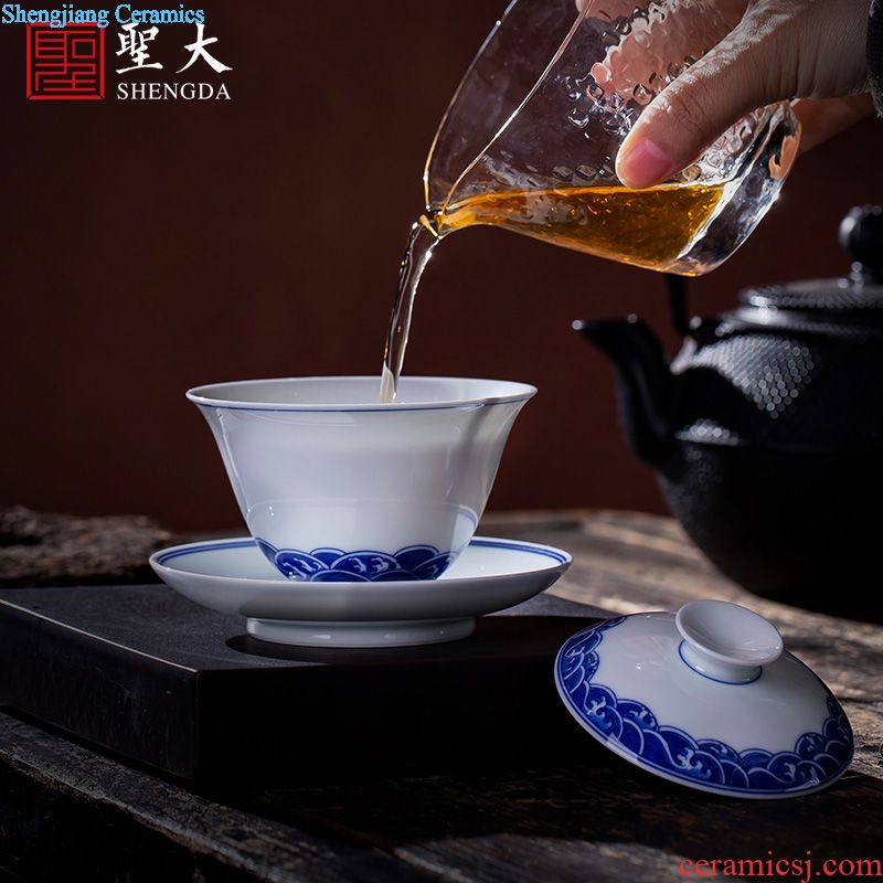 Blue and white moon holy big teapot hand-painted ceramic kung fu spirit finch figure teapot all hand jingdezhen tea pot