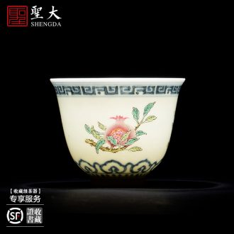 Santa teacups hand-painted ceramic kungfu blue bucket color paint grass flower grain cylinder cup single cup of jingdezhen tea service