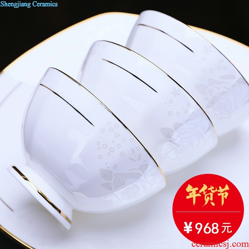 Jingdezhen ceramics bone porcelain tableware suit sets bowl of plates Jin qiu cutlery set bowl plates is festival