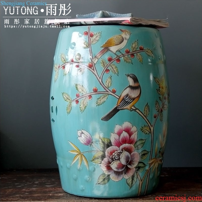 New Chinese style European rural jingdezhen temperature hand-painted ceramic stool drum stool dressing change stool drum pier ruffles few shoe