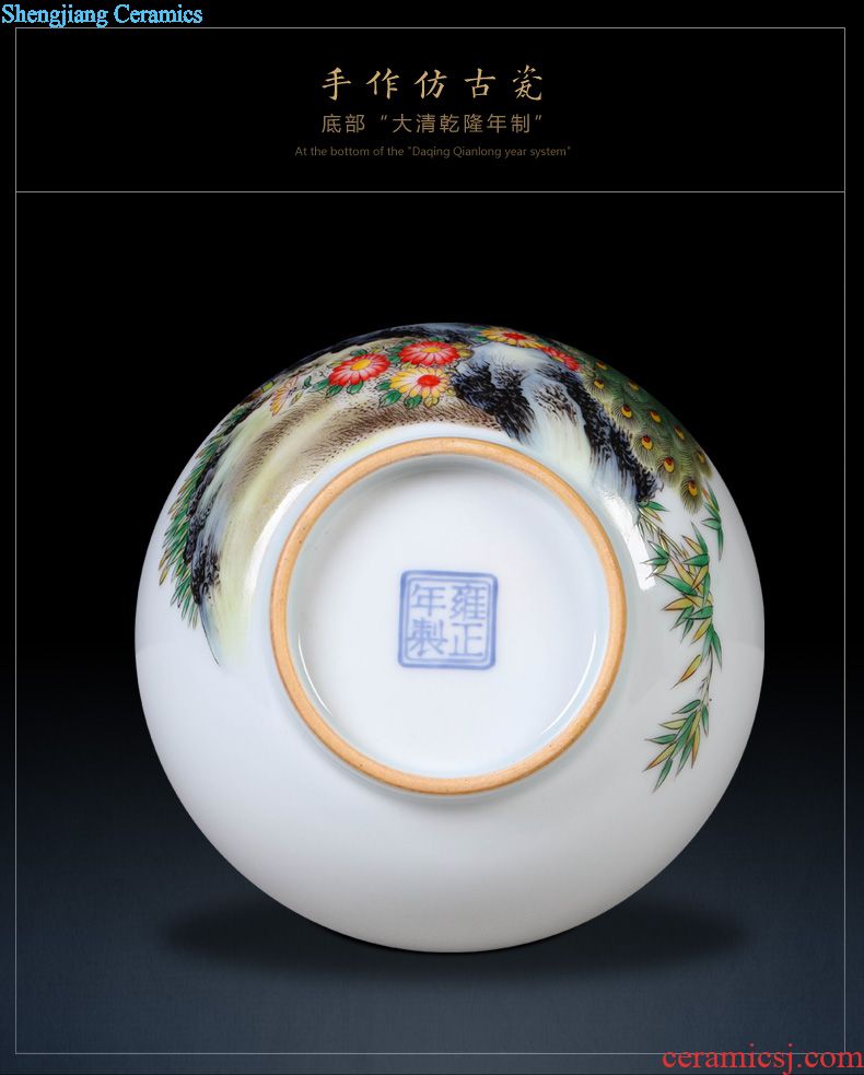 Jingdezhen ceramics archaize grilled green flower poems on vase peony Chinese sitting room porch collection furnishing articles