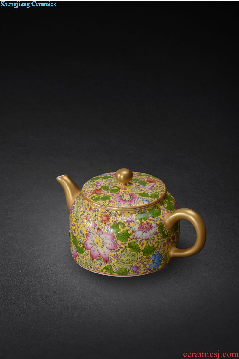 Jingdezhen manual colored enamel teapot small household kung fu tea kettle JingJun ceramic teapot