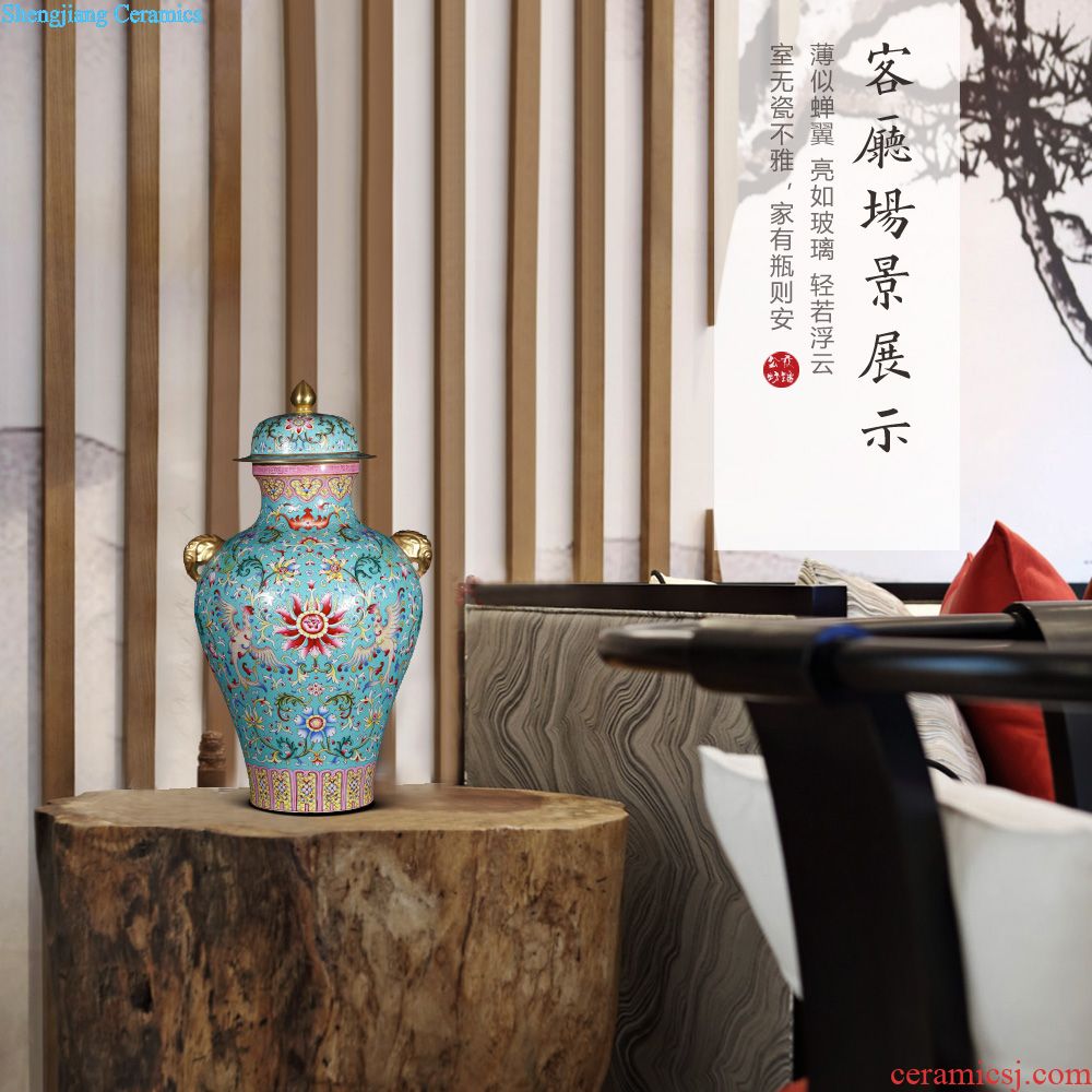 Jingdezhen ceramics furnishing articles hand-painted spring arrive at four dried flower vase planting sitting room adornment household table decoration