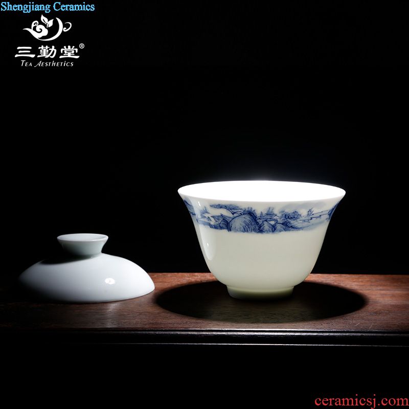 Three frequently hall blue and white porcelain tea set Jingdezhen ceramic kung fu tea tureen tea tea S13004